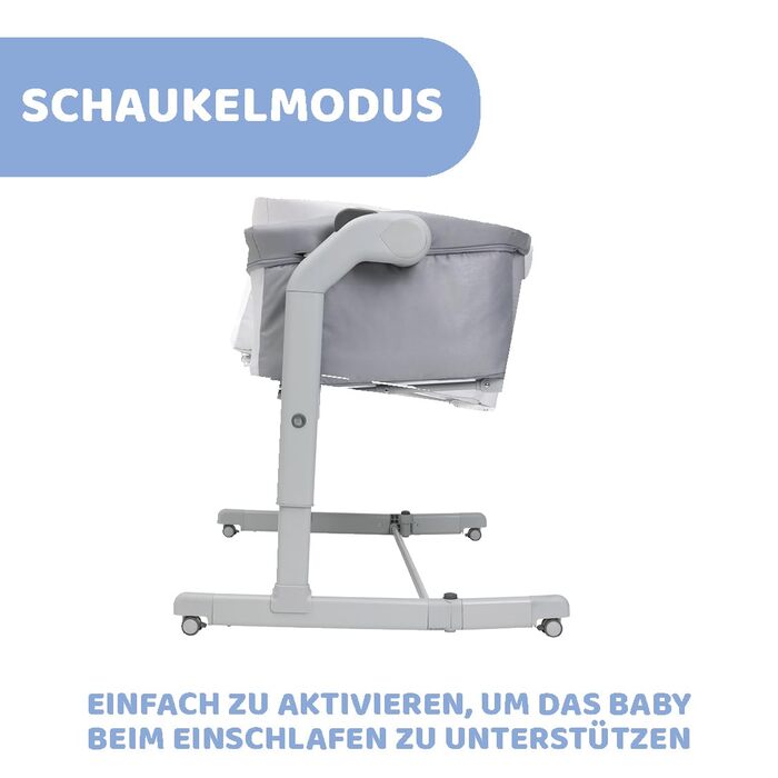 Приліжкове ліжечко, дитяче ліжко для новонароджених, з режимом гойдання, складне, 11 рівнів висоти, регульована висота, 4 колеса, включаючи матрац та дорожню сумку, світло-сірий Magic Evo Light Grey, 2Me Magic Evo
