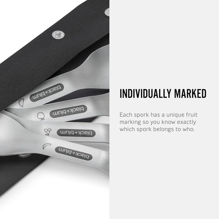 Набір ложок та виделок з нержавіючої сталі BLACKBLUM, практичне поєднання ложки та виделки, ідеально підходить для кемпінгу та пікніків, міцний та придатний для миття в посудомийній машині з фруктовим мотивом, включаючи футляр з переробленого ПЕТ