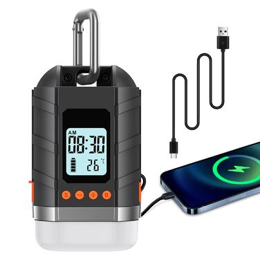 Акумуляторний зовнішній акумулятор для кемпінгового ліхтаря LED 15000 мАг з РК-дисплеєм, 4 режими, димер, відображення часу та температури, підходить для наметів, водонепроникний 2