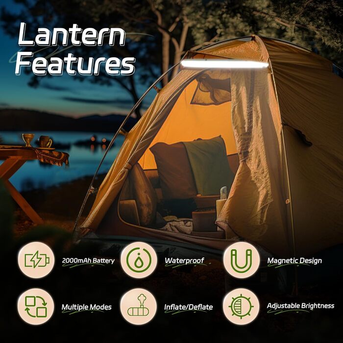 Надувні кемпінгові ліхтарі SELORSS, 86 см, складний телескопічний ліхтар, портативний світлодіодний вуличний ліхтар ємністю 2000 мАг, водонепроникний IP66, з регульованою яскравістю, для кемпінгу, походів, подорожей, фестивалів зелений, один комплект