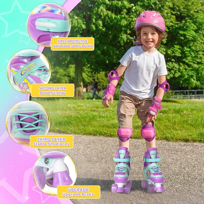 Роликові ковзани Nattork для дівчаток, регульовані у 4 напрямках, райдужні роликові ковзани найкращий подарунок на день народження для занять спортом на свіжому повітрі, розмір S (27-31 EU / 175-200 MM), бензиновий колір
