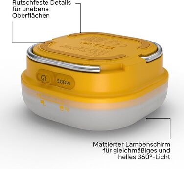 Акумуляторний світлодіодний ліхтар для кемпінгу Silva Glow - Акумуляторні кемпінгові та вуличні лампи та ліхтарі з USB-C - 350 люменів та 4 рівні яскравості - Біле та тепле кемпінгове світло - Час горіння 156 годин - Водонепроникний вуличний ліхтар жовтог