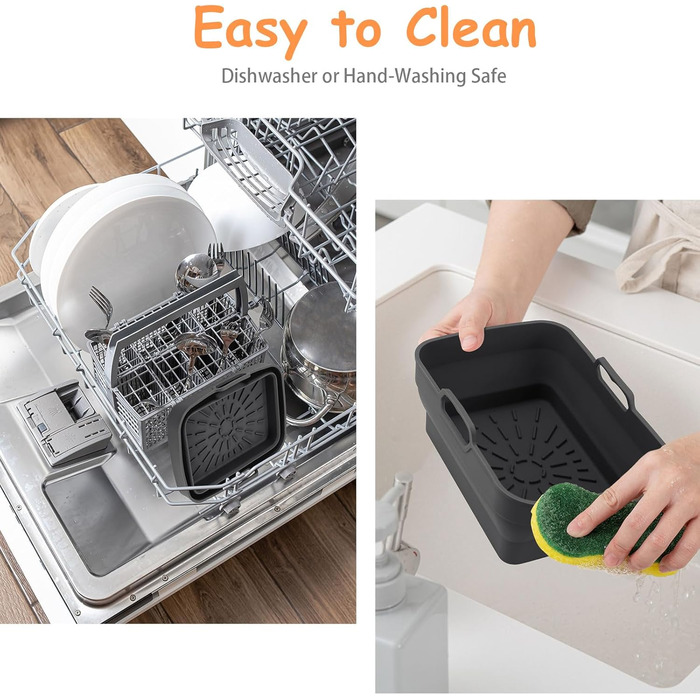 Силіконова фритюрниця Аксесуари, складні силіконові форми для Ninja Foodi AF400EU/SL400EU/Cookwise і всі 7.6-9.5 л фритюрниці Dual Zone з магнітною кулінарною книгою (чорна, 2 шт. )