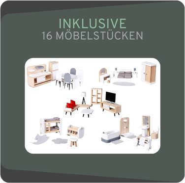 Дерев&39яний ляльковий будиночок "Бандити та ангели", білий та рожевий, сучасна вілла, вік 3, висота 115,5 см включає 47 предметів меблів ляльковий будиночок іграшка для ляльок, висота 115 см