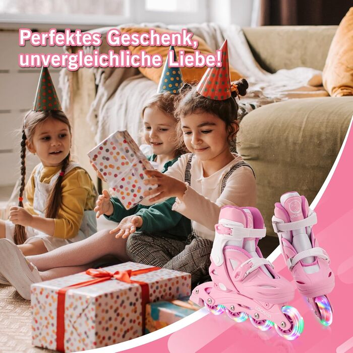Роликові ковзани дитячі для дівчаток, регульовані 4 розміри роликових ковзанів з підсвічуванням коліс для дівчаток S26-29 EU рожев