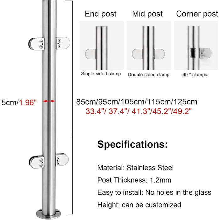 Стовп для скляного поручня з нержавіючої сталі Yoeoefuo 70 см – надійне рішення для сучасних інтер’єрів та екстер’єрів
