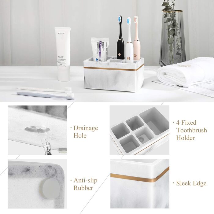 Тримач для зубних щіток Shinowa, 5 відділень електричний тримач для зубних щіток зі зливним отвором підставка для зубних щіток із