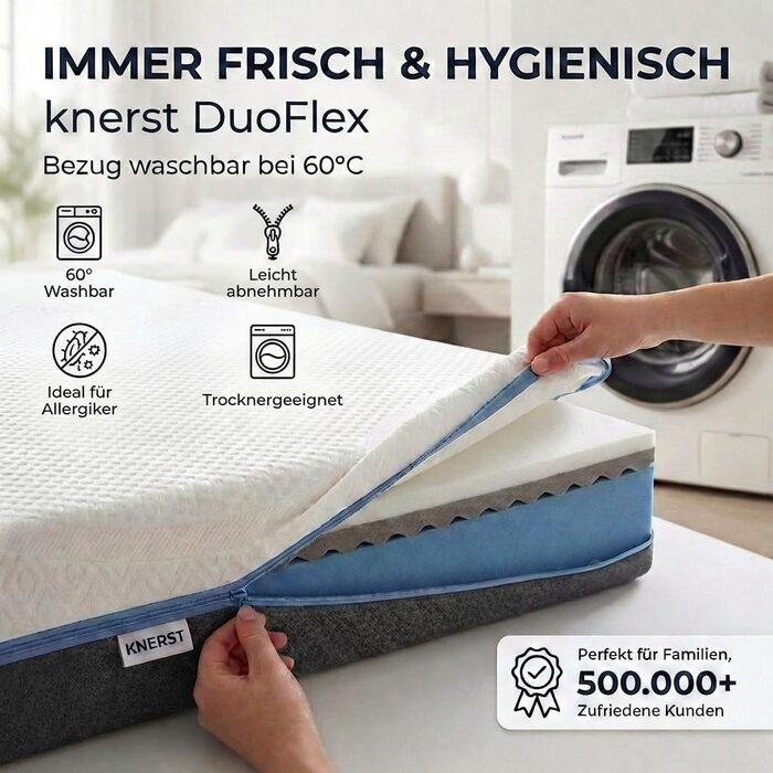 Матрац KNERST Duoflex 90 x 200 см - 2 рівні жорсткості м&39який та жорсткий - гелева піна з ефектом пам&39яті та 7-зонна комфортна піна - висота 21 см - ортопедичний матрац для всіх положень сну - матрац