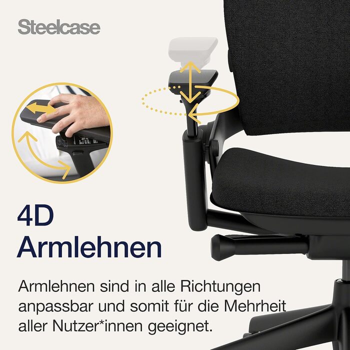 Ергономічне офісне крісло Steelcase Leap з поперековою опорою LiveBack, гнучкою спинкою, регульованим підголівником, чорний онікс, 62 x 68 x 117 см, чорний онікс з підголівником