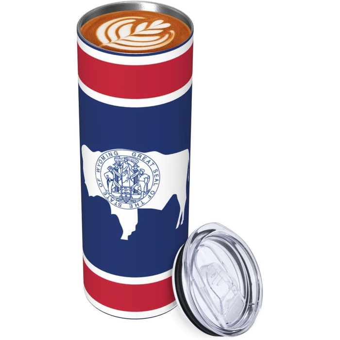 Кухоль з прямою трубочкою, 590 мл, дизайн прапор штату Вайомінг, друкований, дорожній кухоль, підходить для кемпінгу, офісу та дому