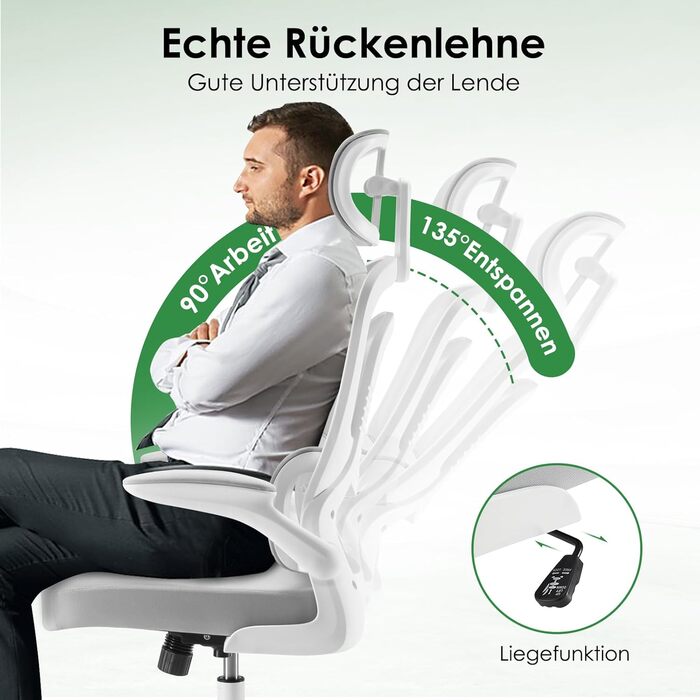 Ергономічне офісне крісло Farini з регульованим підголівником, крісло керівника з підлокітниками, ігрове крісло на колесах, світло-сіре з підголівником