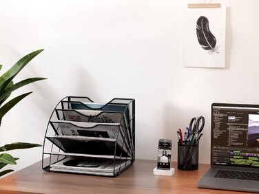 Відділення віялоподібний металевий офісний органайзер A4 Тримач для документів Лоток для файлів Тримач для журналів Лоток для листів Органайзер для паперових журналів, чорний, 6-