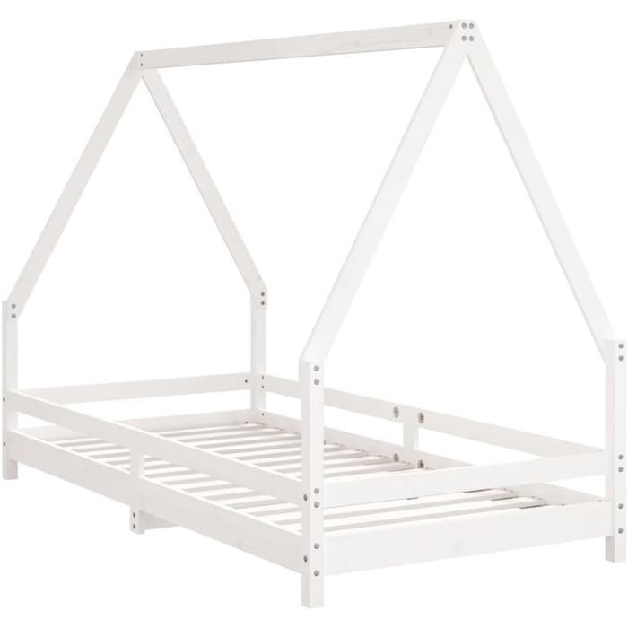 Дитяче ліжко, біле, 90x190 см, масив сосни з міцними ламелями та продуманим дизайном у формі будиночка для стійкості та вентиляції, 195,5 x 95,5 x 139,5 см, біле