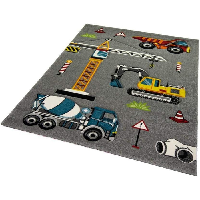 Дитячий килим CARPETIA Будівельний майданчик екскаватор сірий жовтий червоний помаранчевий розмір 200 х 290 см