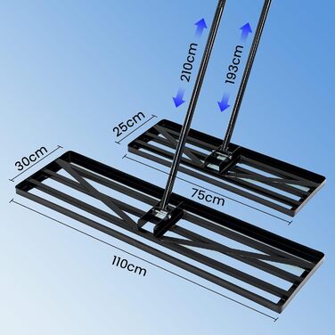 Гребінь для вирівнювання газону Rasenrechen, 75 x 25 см, з подовженою ручкою 193 см інструмент для легкого вирівнювання газонів, гольф-полів та сільськогосподарських угідь (75 см)