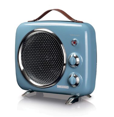 Вентилятор Ariete 808 Vintage, холод і тепло, регульований термостат, ручка для зручного транспортування, 2000 Вт, світло-блакитний вінтажний вентилятор