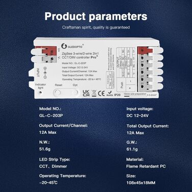 Контролер контролера GLEDOPTO ZigBee для світлодіодної стрічки RGBCCT WRGBWW для 12 В або 24 В протестовано з Philips Hue*, Alexa Echo Plus, Homee (Pro диммер/Cct 2-в-1)