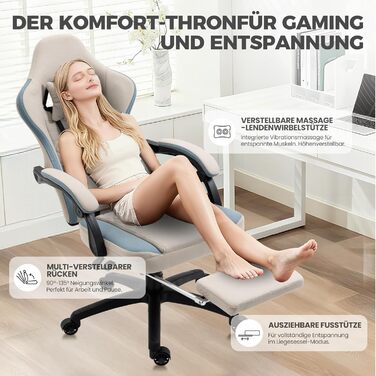 Офісне крісло Dowinx Gaming Chair Fabric з подушкою Pocket Spring, масажне ігрове крісло з підголівником, ергономічне гоночне ігрове крісло з підставкою для ніг (сіре) сірий стандарт