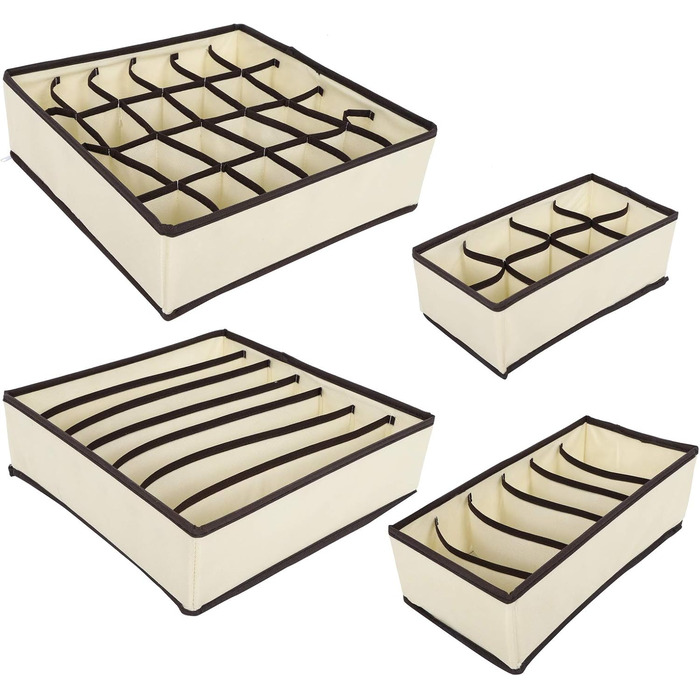 Коробка для зберігання білизни, органайзер, складана, неткане полотно, шухляда, органайзер для шафи для шкарпеток, бюстгальтерів, краваток, рушників, бежевий, комплект з 4 предметів