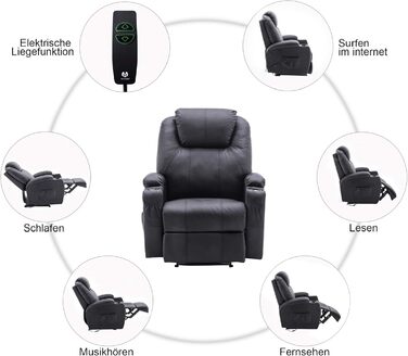 Електричне масажне крісло-реклайнер Крісло для телевізора з функцією відкидання, вібрацією та підігрівом 7061 Нова модель (чорна штучна шкіра)