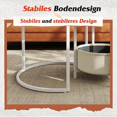 Круглий журнальний столик WLIVE білий, журнальний столик для вітальні з місцем для зберігання, бічний столик з металевим каркасом, журнальний столик для вітальні, спальні, офісу, білий