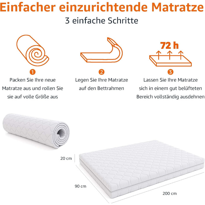 Двосторонній матрац Storeo Basics High Elasticity, середньої жорсткості (H3) та жорсткої (H4), 90 x 200 x 20 см, білий