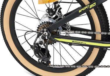 Дитячий алюмінієвий гірський велосипед BIKESTAR, 7 швидкостей Shimano, дискові гальма, вік 6 20-дюймовий дитячий гірський велосипед БЕЗ РИЗИКУ, чорний