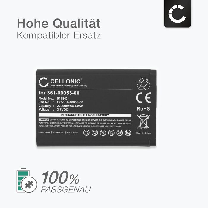 Акумулятор для навігації, сумісний з Garmin VIRB, Monterra VIRB Elite Alpha 100 (2200 мАг, 3,7 В) 2 шт. 2 акумулятори