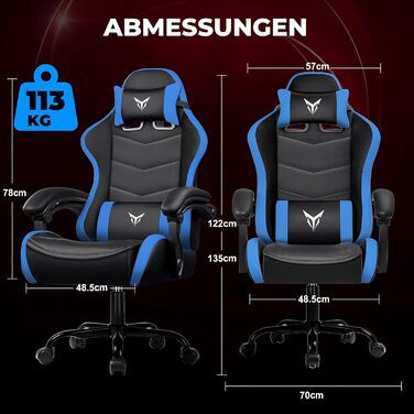 Ігрове крісло GTPLAYER, ергономічне офісне крісло з регульованим підголівником та поперековою опорою, ігрове крісло, синє