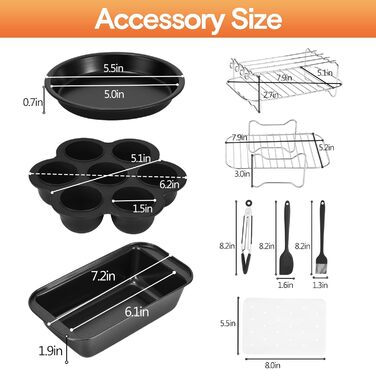 Аксесуари для фритюрниці Weigudoc із 9 предметів, набір аксесуарів для фритюрниці з подвійним кошиком для двозонної фритюрниці Ninja Foodi Instant Vortex 7.6 л-9.6 л