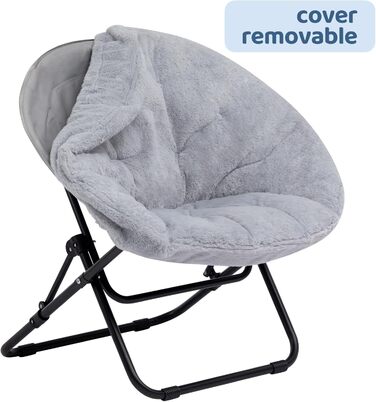 Розкладне крісло HollyHOME, кругле розкладне крісло, крісло-підголовник для вітальні, кругле крісло для відпочинку, крісло-місяць, крісло для відпочинку, затишне крісло для читання, спальня, плюшеве, сіре