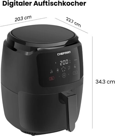 Цифрова фритюрниця Chefman, сімейний розмір 4.75 літра, керування одним дотиком, картопля фрі, курка, м'ясо, риба, антипригарний, можна мити в посудомийній машині, автоматичне вимкнення, чорний Великобританія