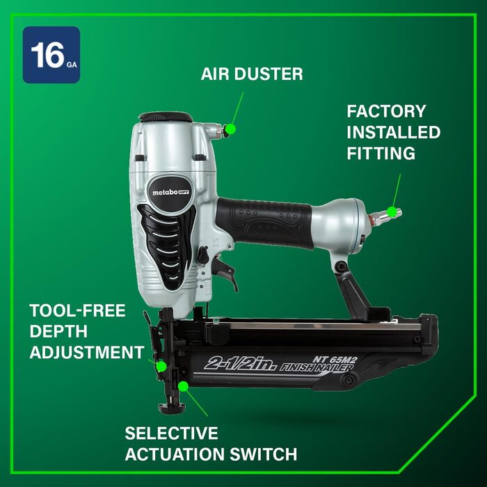 Набір цвяхозабивачів Metabo HPT для фінішної обробки Пневматичні цвяхозабивачі Metabo HPT 16 калібру Підходить для фінішних цвяхів
