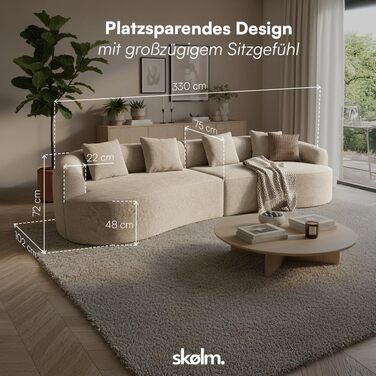 Диван Skølm Loki Cloud 4-місний диван з бежевої тканини букле ведді комплект диванів з 4 подушками повністю пінопластовий диван з пружинною серцевиною та вакуумним стисненням, ширина 330 см не потребує складання