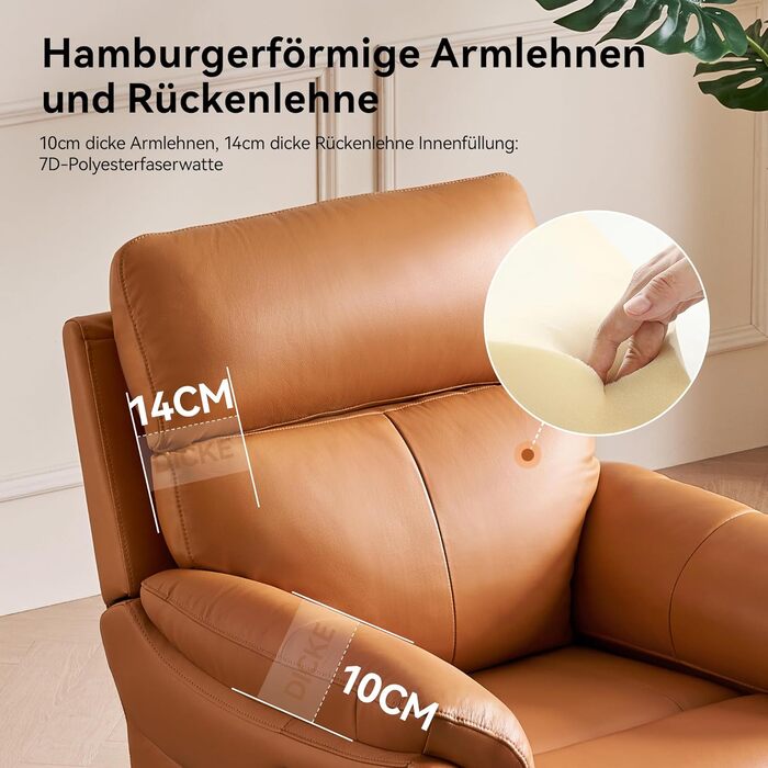 Крісло для відпочинку AIRSKY з натуральної шкіри, крісло для телевізора з функцією відкидання, крісло для кінотеатру, крісло для сну, крісло для старших, крісло для телевізора з функцією сну, ручне регулювання крісла для вітальні, спальні (помаранчеве)