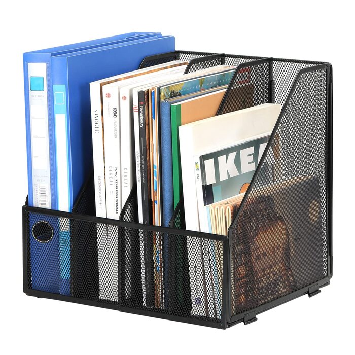 Металевий офісний органайзер EasyPAG A4 з 4 кишенями, тримач для документів, лоток для файлів, тримач для журналів, лоток для листів, органайзер для паперових журналів, чорний.