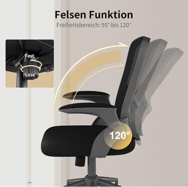 Ергономічне офісне крісло naspaluro, стілець для роботи з підлокітниками, що складаються на 90, унікальна поперекова підтримка, дихаюча сітчаста оббивка для домашнього офісу, кабінет, чорний (без підголівника)