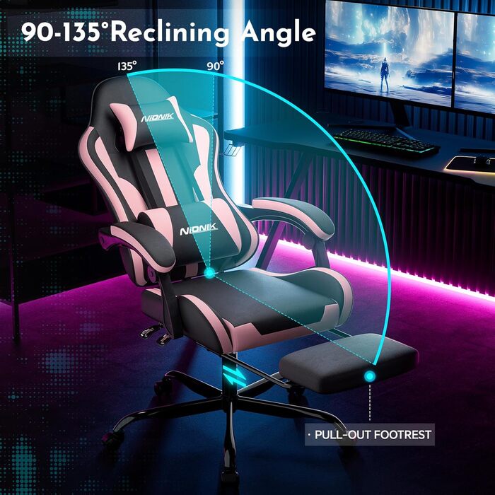 Офісне крісло, ігрове крісло, комп&39ютерне крісло з підставкою для ніг, м&39яке ігрове крісло, ігрове крісло для дорослих, обертове крісло, чорно-рожеве