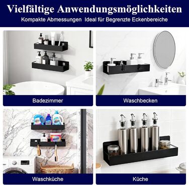 Полиці для душу без свердління, чорні, водостійкий органайзер для ванної кімнати, полиця для шампуню та гелю для душу, кошик для душу з матового чорного металу з тримачем та 4 гачками, 2