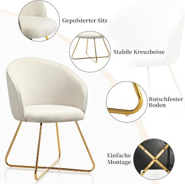 Крісло для туалетного столика Hellove із золотистими металевими ніжками, зручне оксамитове бежеве крісло для туалетного столика, просте сучасне крісло з підлокітниками, м&39яке крісло для макіяжу, вітальня, комплект з , бежевий