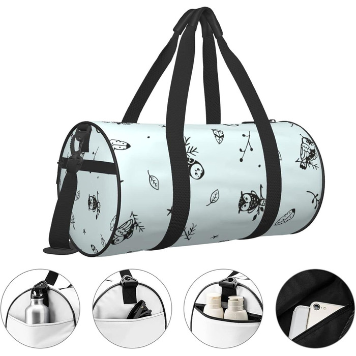 Дорожня сумка-циліндр Сова та листя, спортивна сумка для чоловіків та жінок, сумка для подорожей та спорту