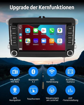 Автомобільне радіо Essgoo 464G Android 14 для VW Caddy Golf MK5 6 Polo Passat Seat RCD330 з бездротовим CarPlay Android Auto, 2 Din радіо з 7-дюймовим сенсорним екраном Bluetooth FM RDS GPS WiFi