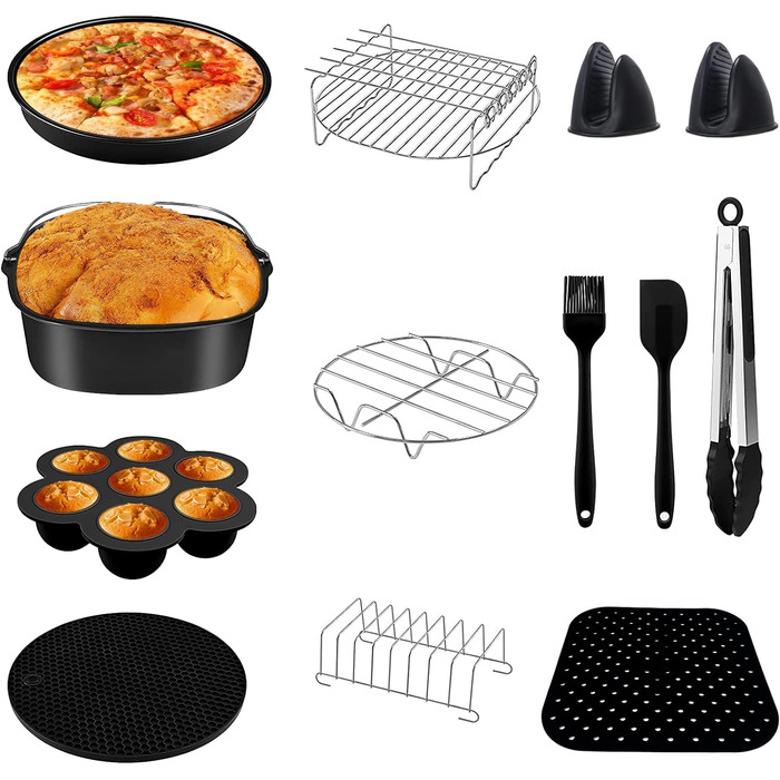 Аксесуари для квадратної безмасляної фритюрниці об'ємом 5,5 л. 12 упаковок, підходить для COSORI/PRINCESS/INNSKY/PROSCENIC/PHILIPS 5,2 л 5,5 л 5,7 л і більше, усі марки квадратних фритюрниць, без бісфенолу А