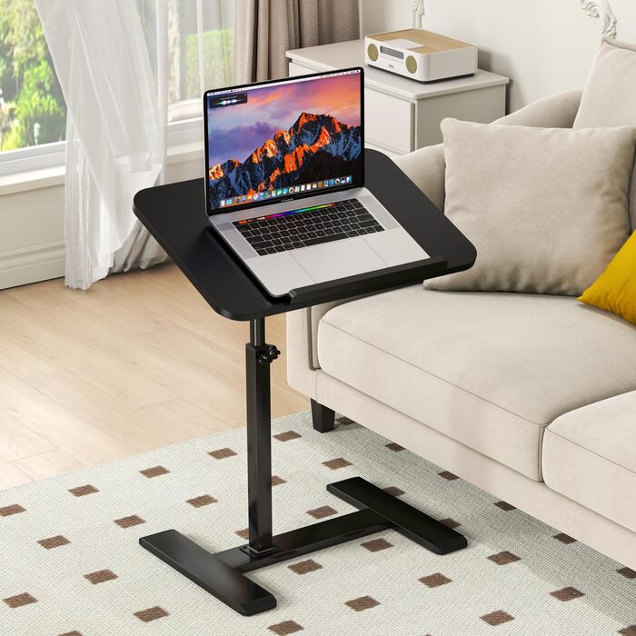 С-подібний бічний столик, регульований по висоті, підставка для ноутбука, що обертається на 360, бічний столик для дивана, мобільний дерев&39яний журнальний столик (чорний)
