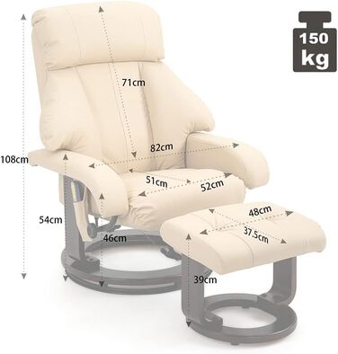 Крісло-реклама Mingone з функцією відкидання, електричне крісло для телевізора з підставкою для ніг, масажне крісло з функцією підігріву, крісло для телевізора для вітальні, поворотне на 360, штучна шкіра, бежевий