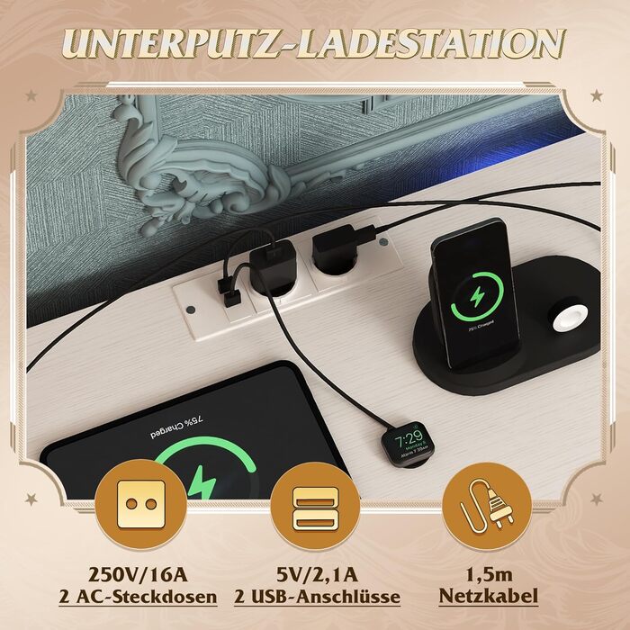 Комод WLIVE, 8 тканинних шухляд, комод з розетками, універсальний комод для спальні та вітальні, з міцним сталевим каркасом та дерев&39яною стільницею, 120 * 30 * 79 см (білий)