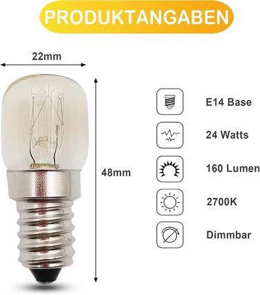 Лампа для духовки EASYIVY E14, до 300 градусів E14 Лампа для духовки T22 з можливістю затемнення соляна лампа Лампа 2700K теплий білий E14 SES Лампа для холодильника, лампа для швейної машини, лампа для мікрохвильової печі, 4 шт.