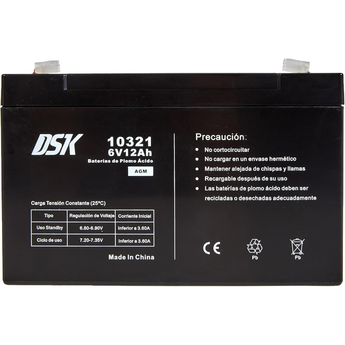 Герметичний свинцево-кислотний акумулятор AGM 6V 4,5Ah / 12Ah