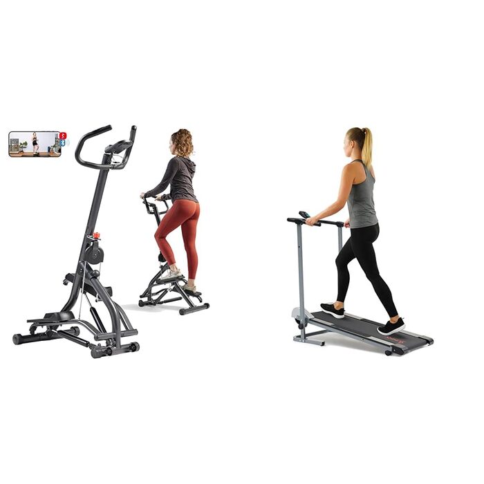 Складана механічна бігова доріжка Sunny Health & Fitness компактний кардіотренажер та степпер з поручнем, регульований діапазон кроку для імітації підйому