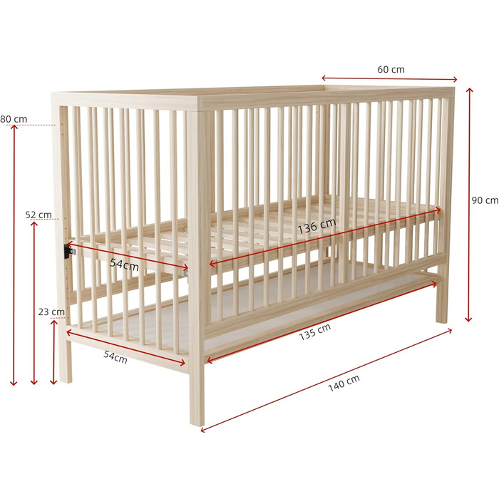 Дерев&39яне дитяче ліжко, багатофункціональне дитяче ліжко, що трансформується в бічне ліжко/підставку для малярної дошки/стіл, регульована висота, без матраца, 140x60x90 см